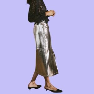 Soaked Danila Metallic Gold Midi Vegan Leather Skirt